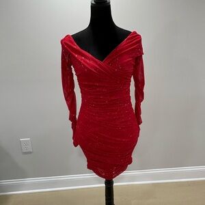SHEIN Sparkling Red Long Sleeve Dress